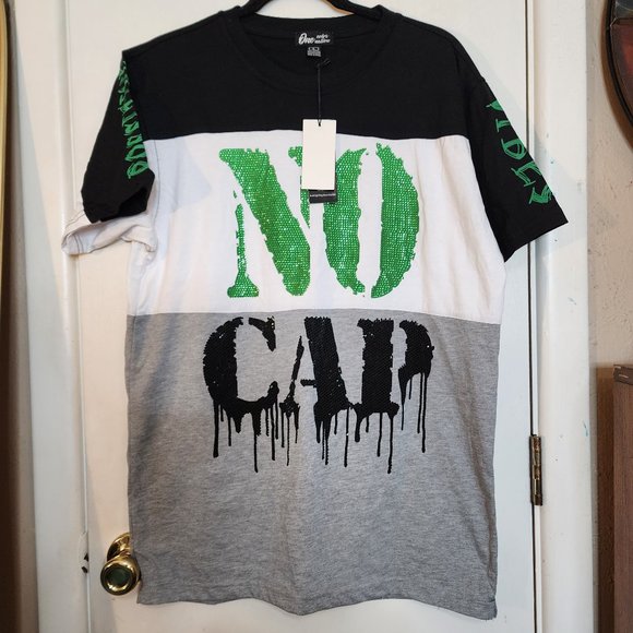 One Color Nation NO CAP T-shirt, Size Large NWT Black Green Positive Vibes - Picture 1 of 8